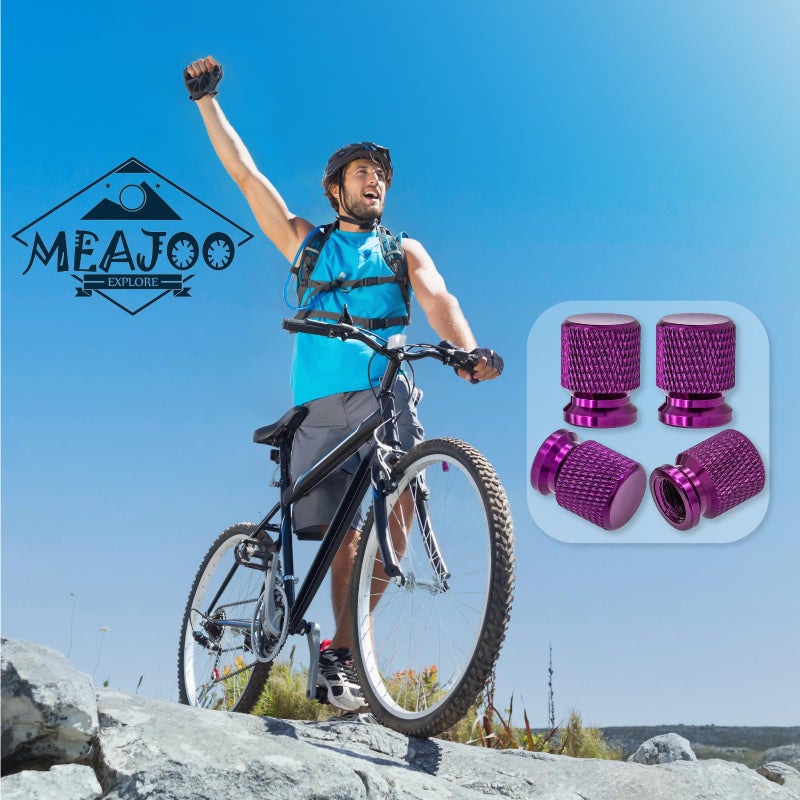 MEAJOO 4 قطع من أغطية جذع صمام الإطارات من MEAJOO، ملحقات أغطية صمامات العجلات المصنوعة من الألومنيوم المؤكسد، مقاومة للتآكل ومانعة للتسرب، عالمية للسيارات وسيارات الدفع الرباعي والدراجات والشاحنات والدراجات النارية (أرجواني) - Image 5